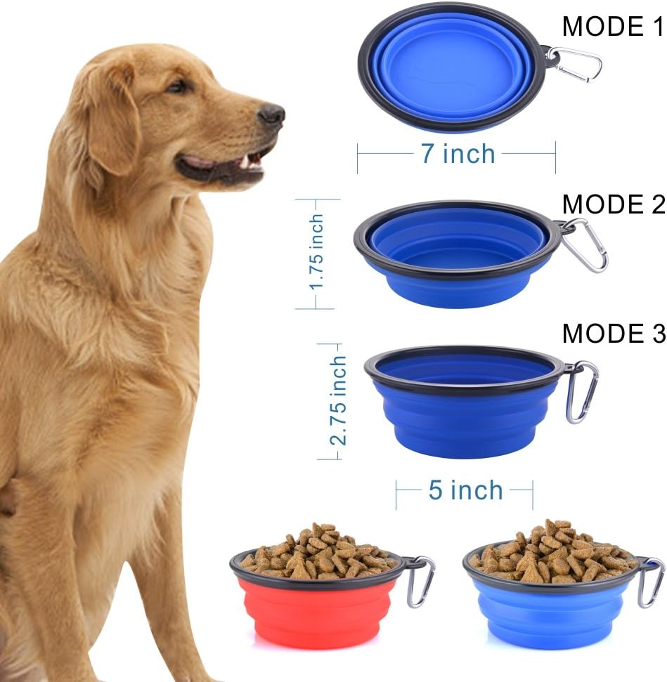 Cuencos plegables perros 34oz con clip 2unid azul rojo