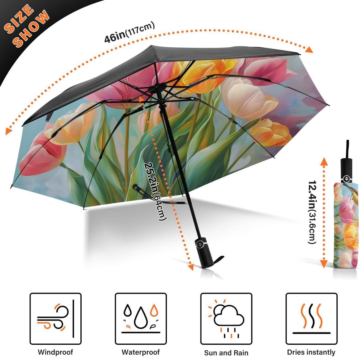 Paraguas plegable invertido cierre compacto UV resistente