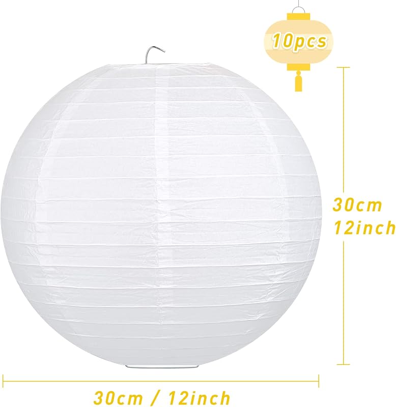 Linternas papel blanco redondas 12pulg decoración fiestas 10uds