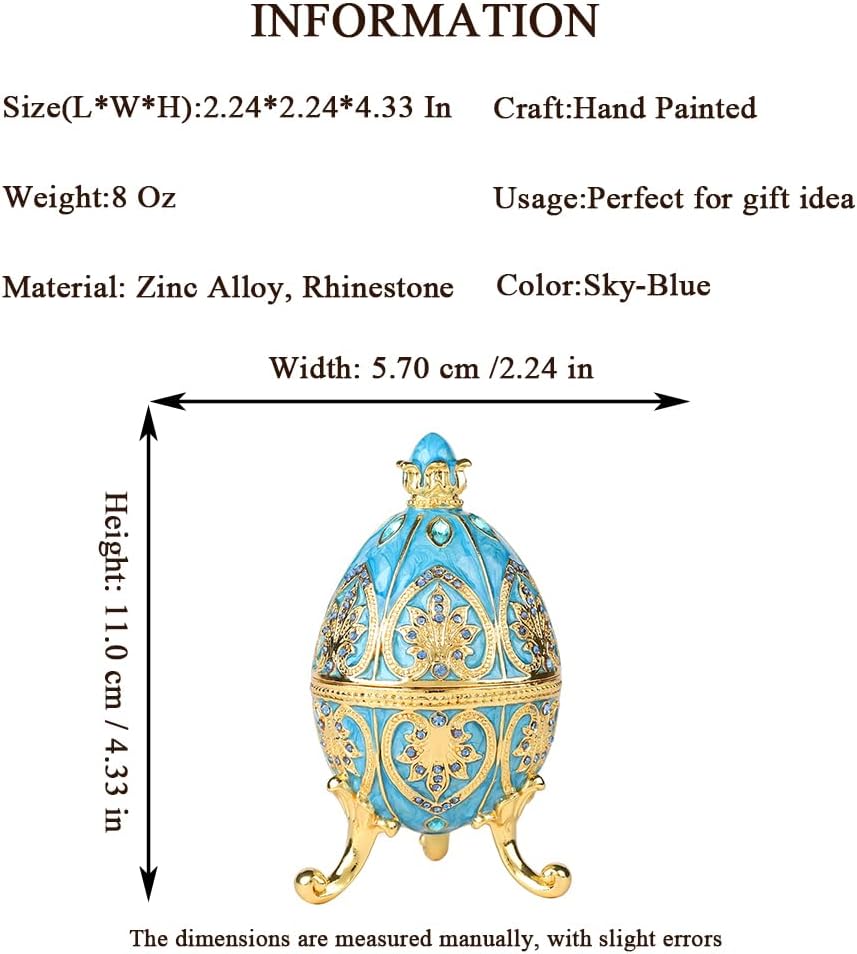 Caja esmaltada estilo huevo Pascua azul cielo
