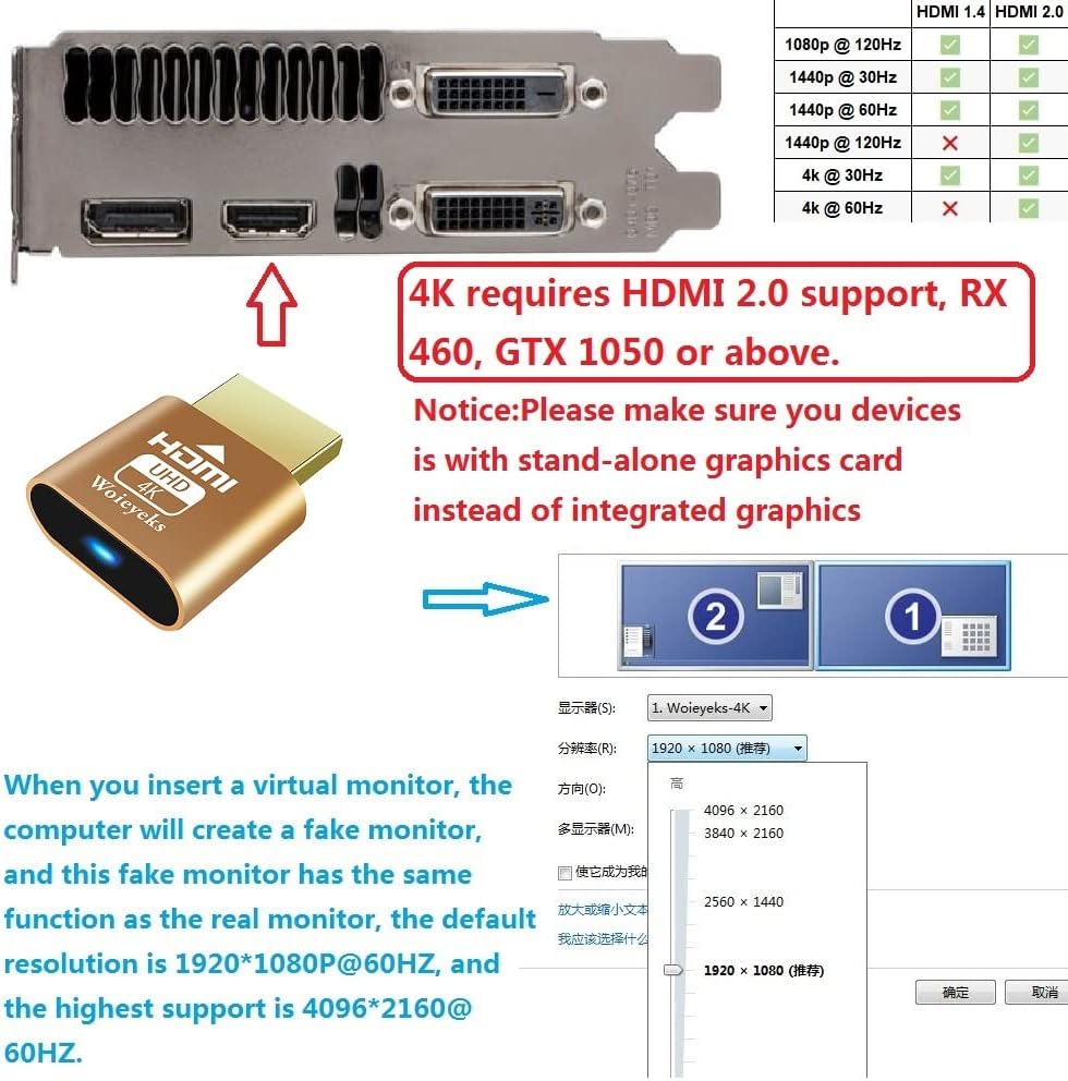Adaptador HDMI 4K HDR emulador pantalla virtual comp 3 pzas
