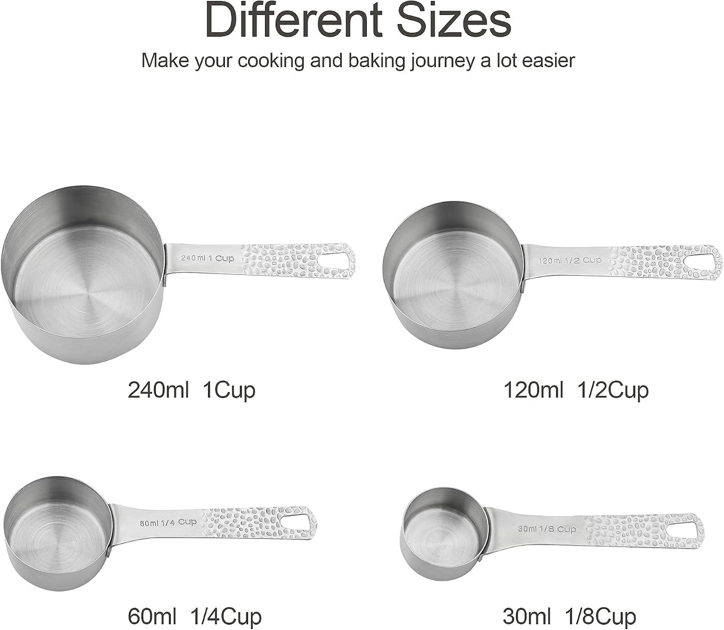 Set 10 Tazas Medidoras Acero Inox 18/8 Cucharas y Nivelador