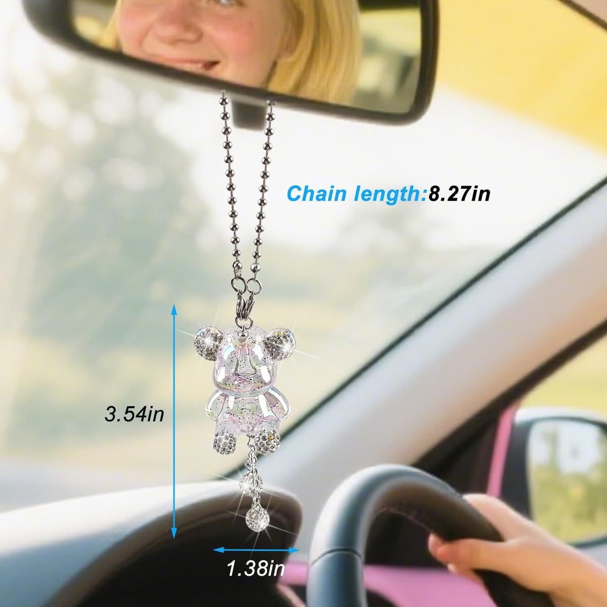 Adorno oso cristal suerte para espejo retrovisor automóvil morado