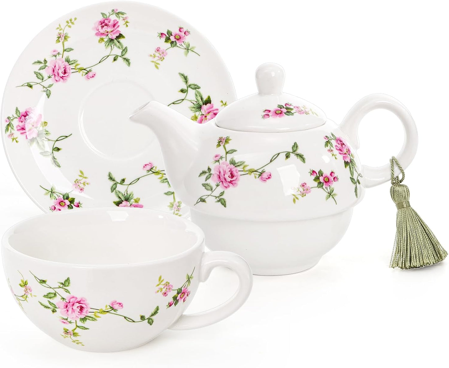 Set té porcelana borla diseño floral para mujer