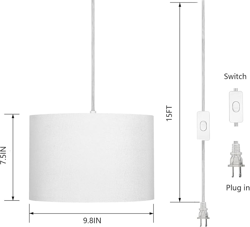 Luz colgante enchufable 15ft con interruptor y control