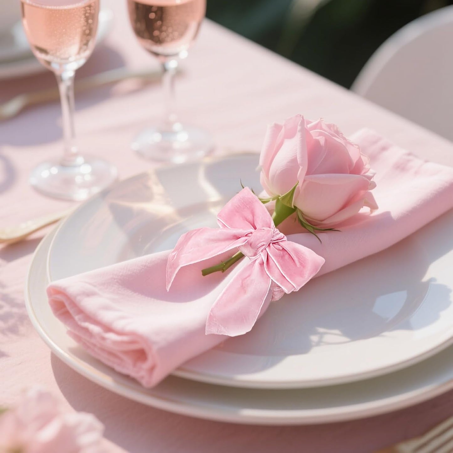 Set 6 servilleteros terciopelo rosa para bodas y eventos