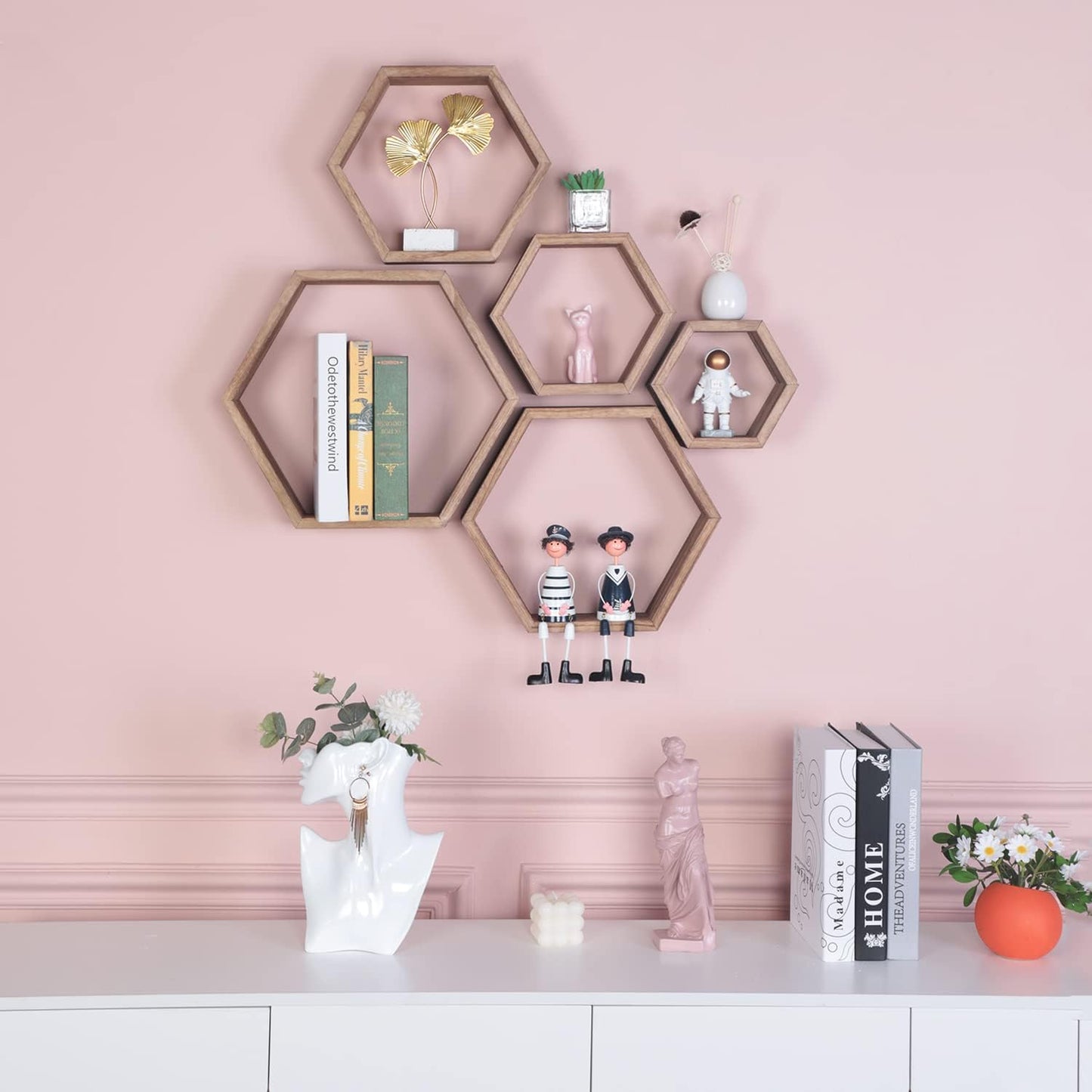 Estantes hexagonales de madera para baño cocina oficina