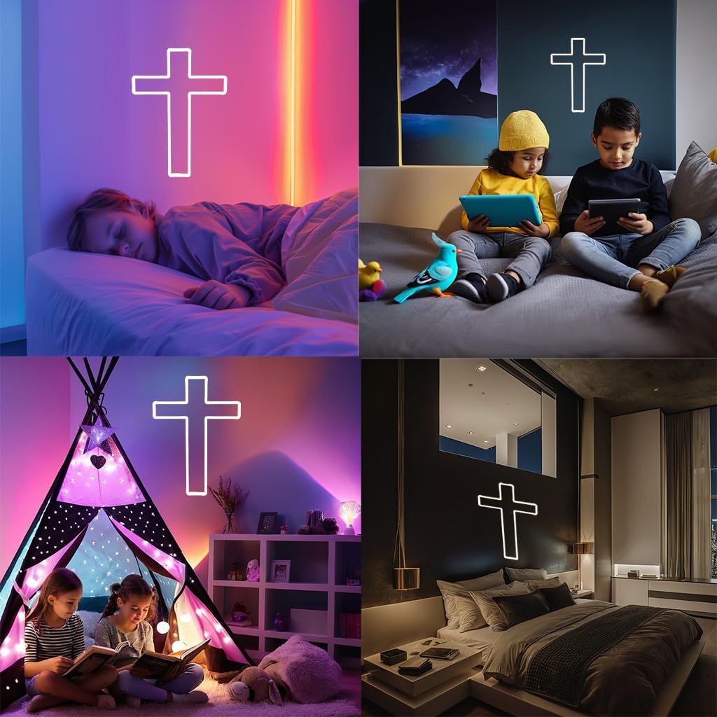 Letrero neón cruz de Cristo Jesús LED regulable para pared