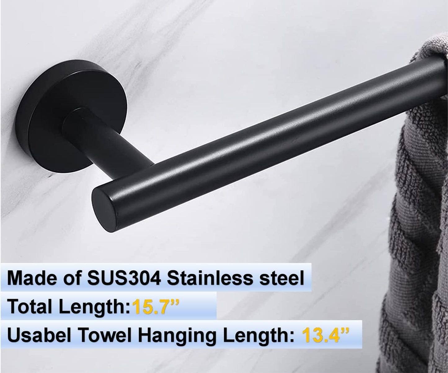Toallero acero inox SUS304 negro mate 16pulg para baño y cocina