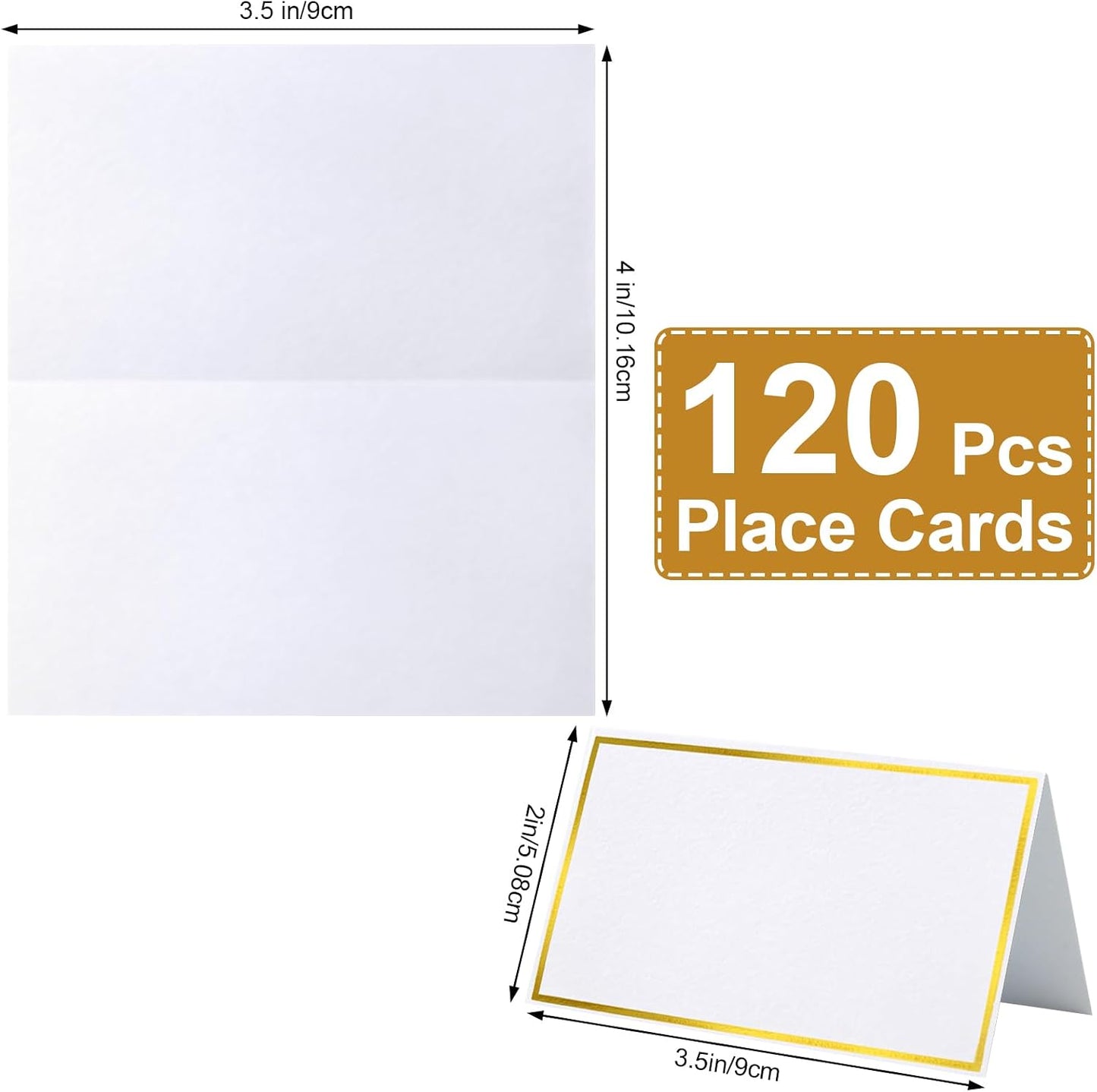 120 Pzas Tarjetas Lugar 2x3.5pulg Blanco Rellenable Marco Dorado