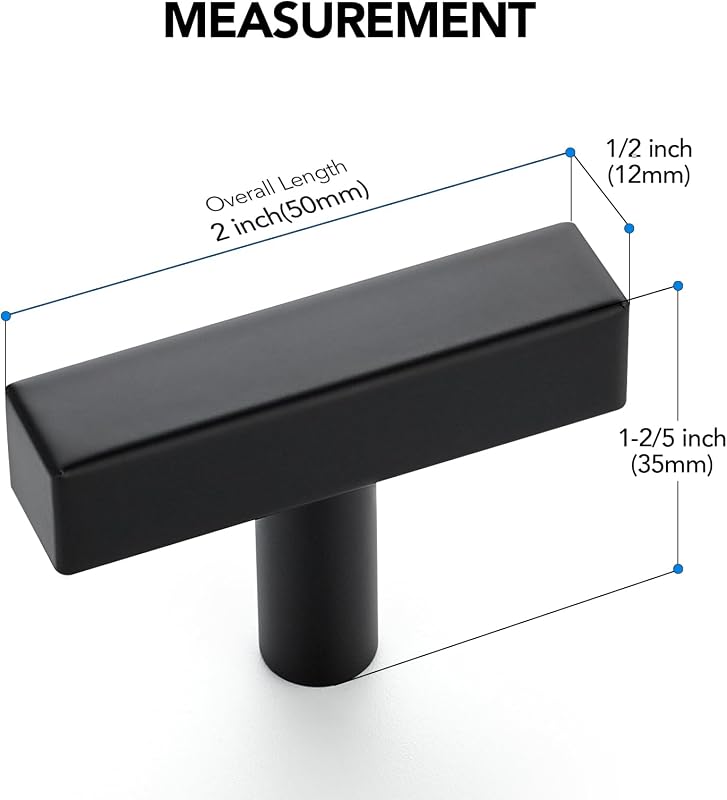 30 Pomos negros mate 2" para cajones cocina