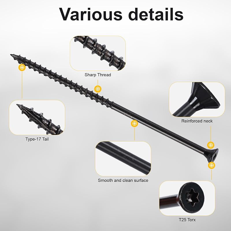 Tornillos madera #10x5pulg T25 Star Torx negro 42uds