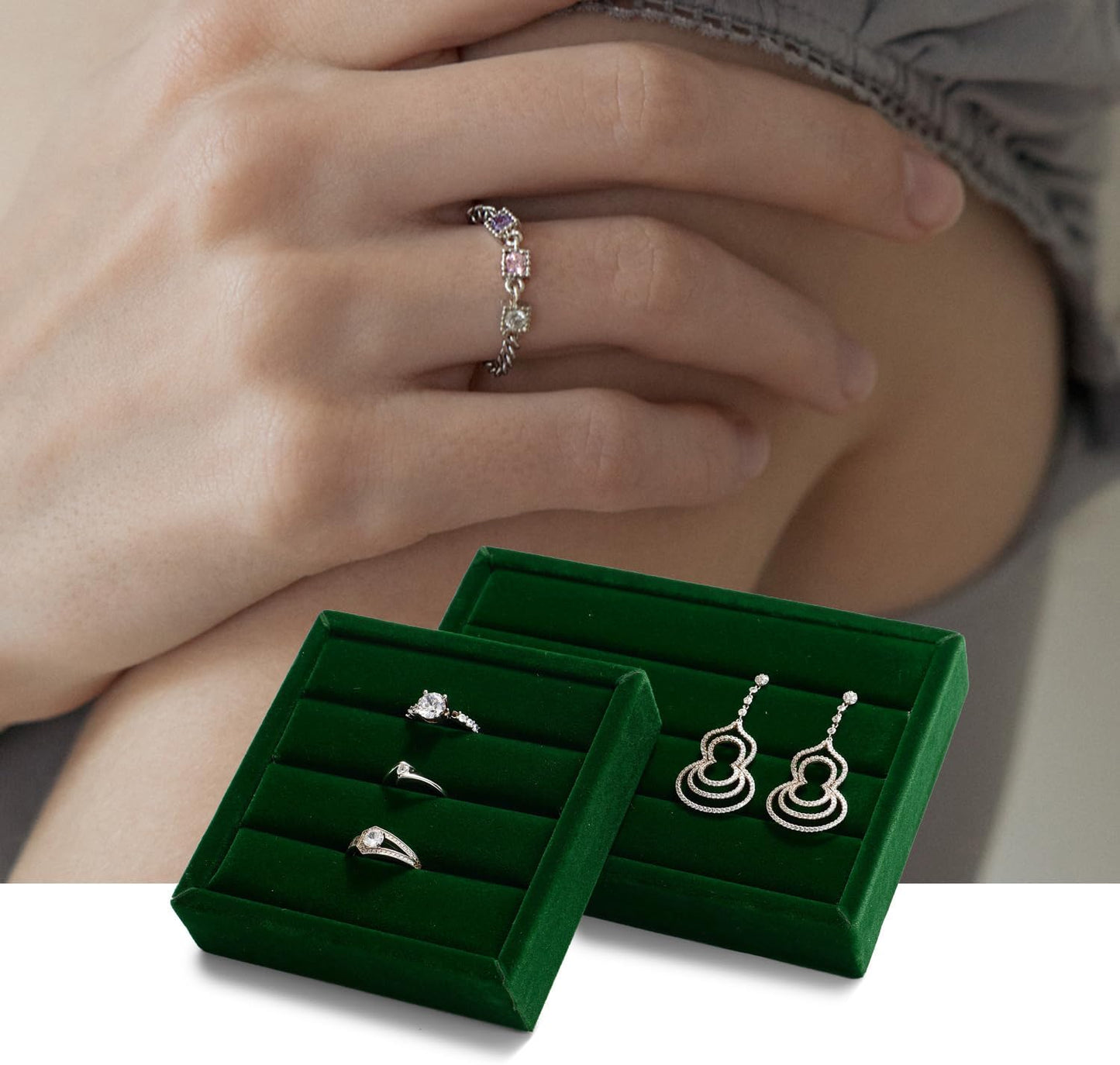 Organiz. anillos terciopelo 3 ranuras bandejas aretes