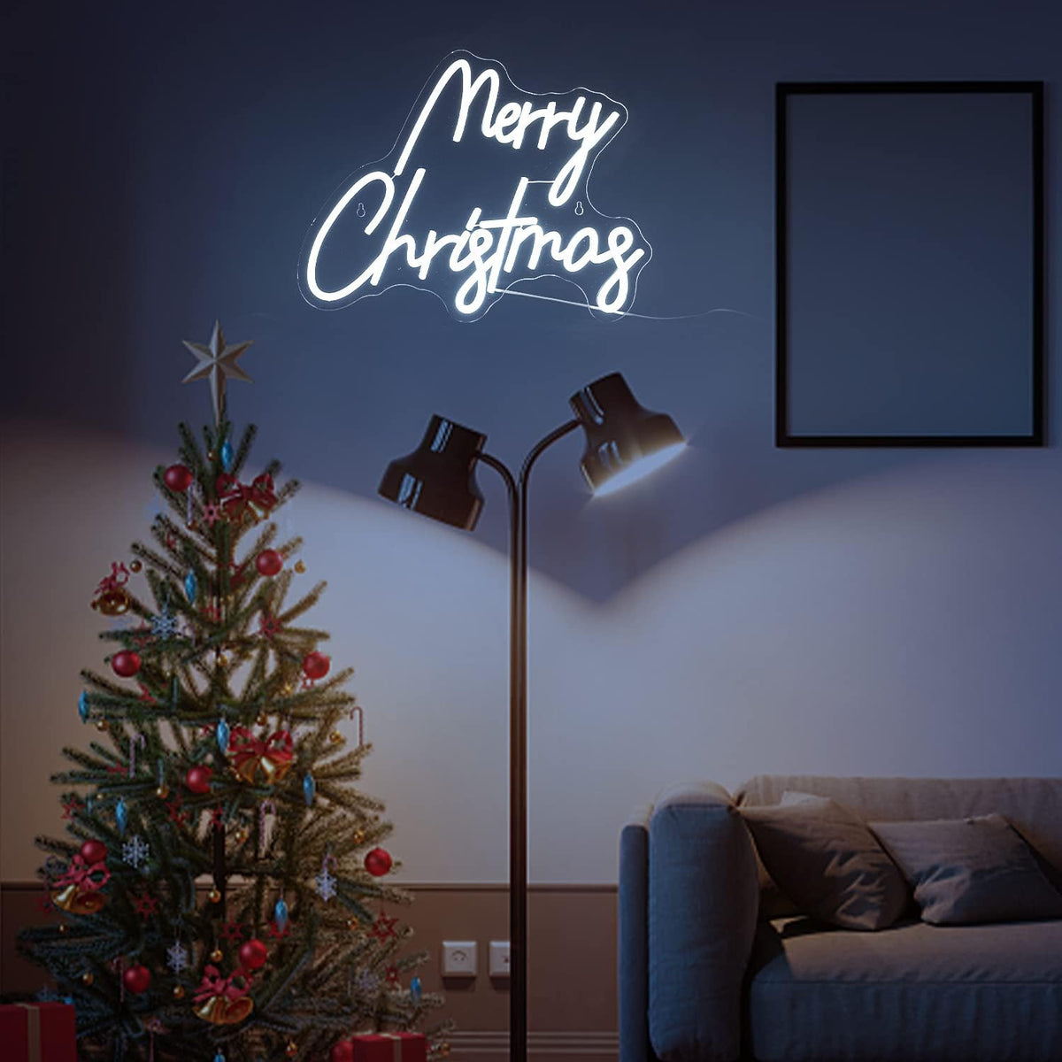 Letrero neón Feliz Navidad con interruptor para decoración
