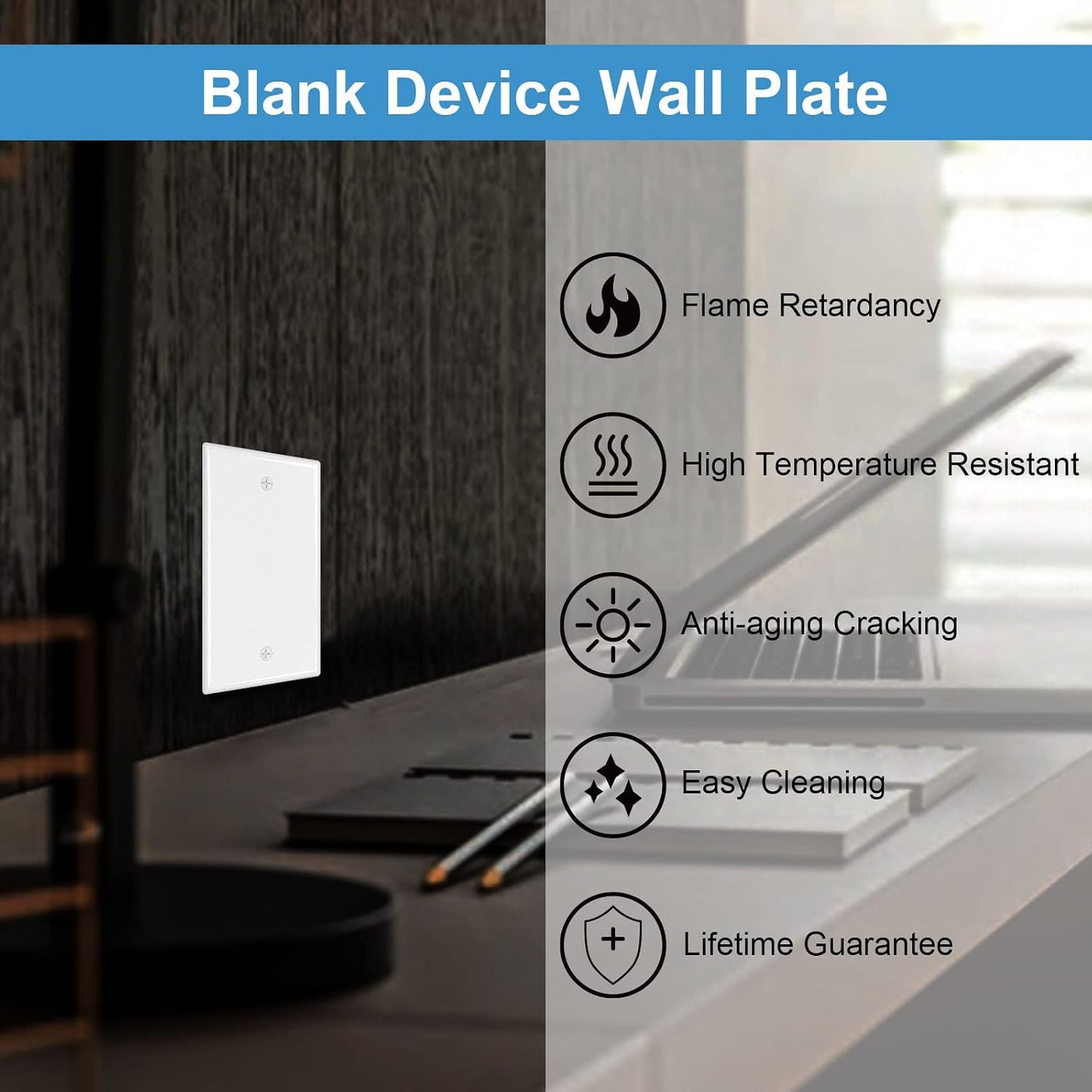 Placa pared dispositivos 10uds cubiertas eléctricas 4.5x2.76pulg blanco