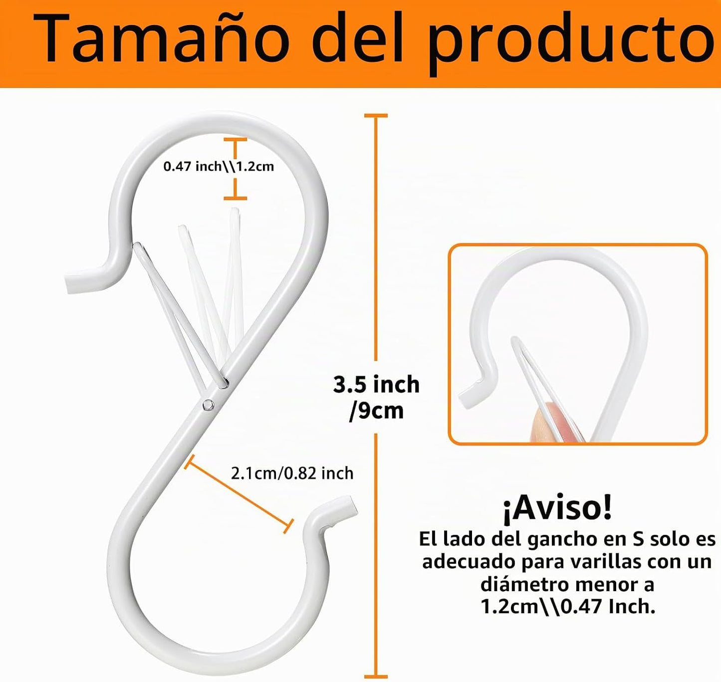 12 Pzas Ganchos S Acero Inox 3.5" para Utensilios