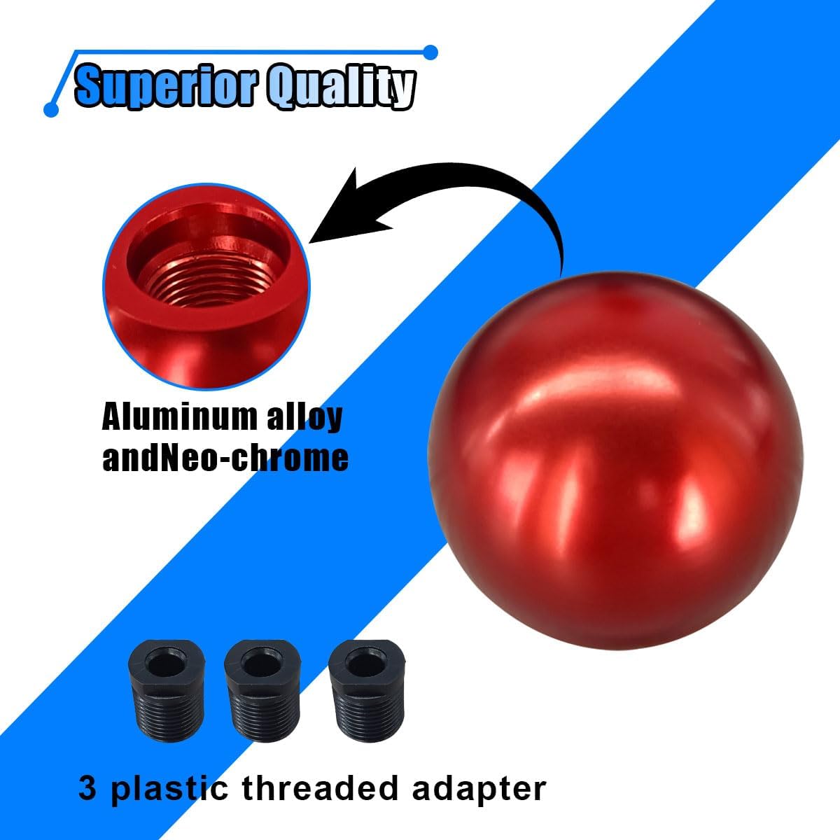 Pomo palanca cambios bola aluminio adaptadores M8 M10 M12 rojo