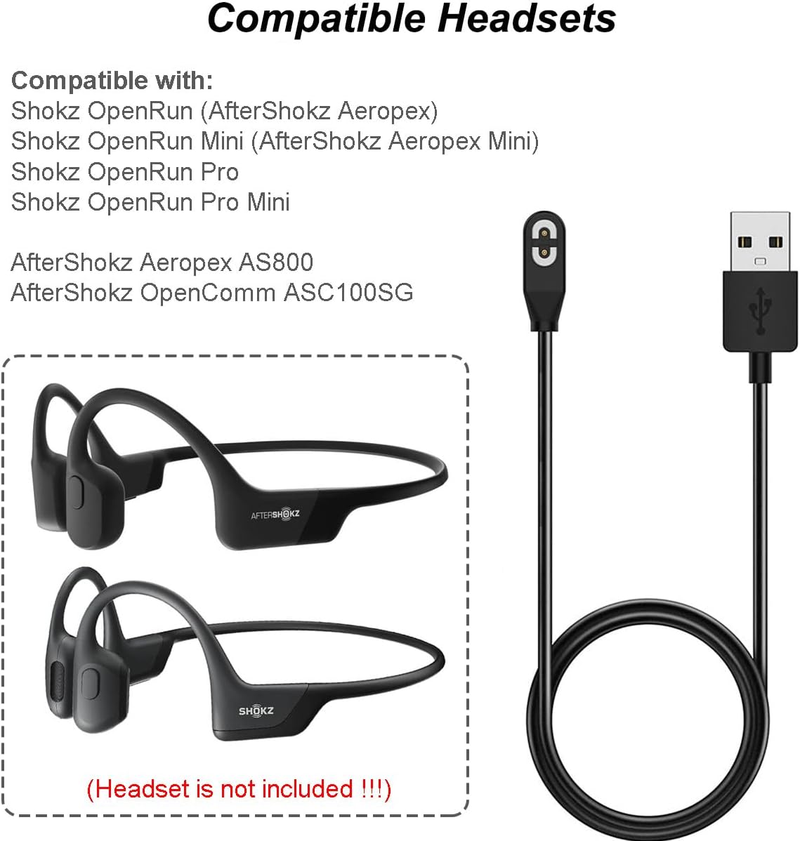 Cable USB para Shokz OpenRun Pro Mini 3.3pies set 2