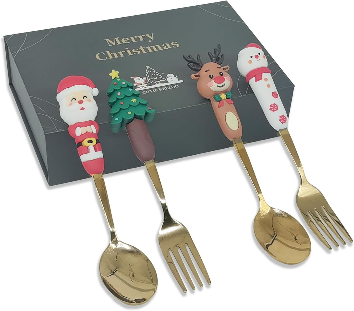 Set 4 Pzas Utensilios Navideños Acero Inox Asas Festivas