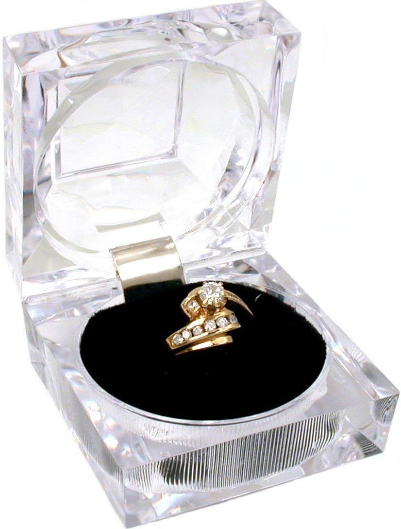 12 Cajas Regalo Anillos Cristal Acrílico Negro 1.8x1.8"