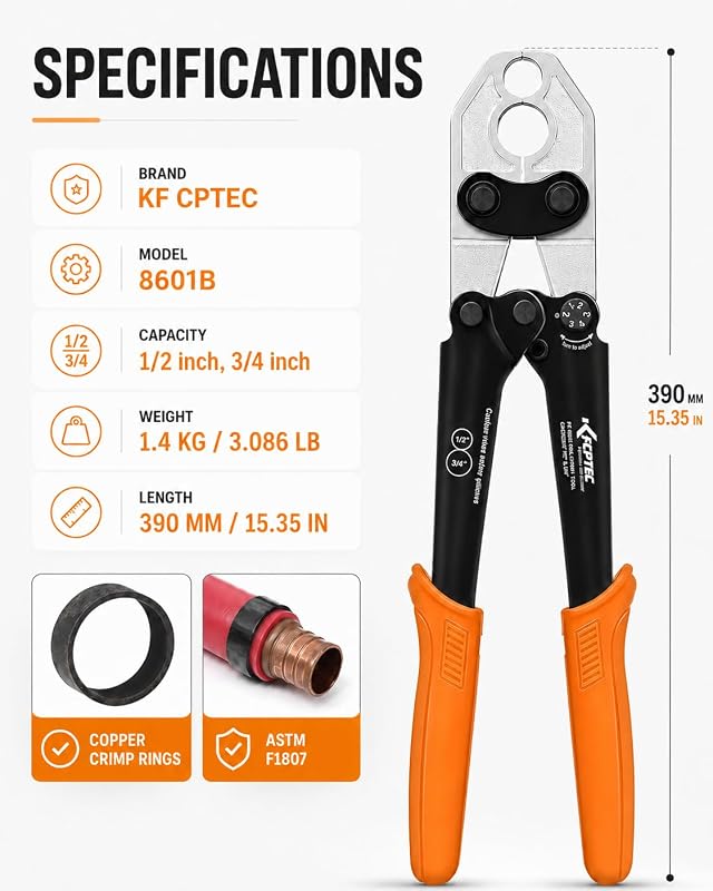 Herramienta crimpado PEX acero forjado 1/2 y 3/4"