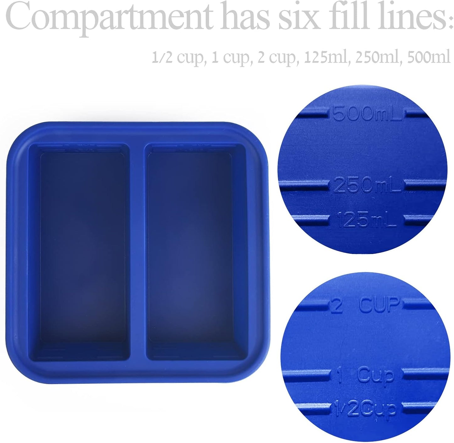 Bandeja silicona congelador 2 tazas con tapa moldes