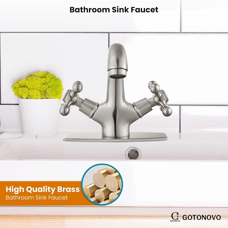 Grifo lavabo un solo agujero pomos cruzados níquel cepillado