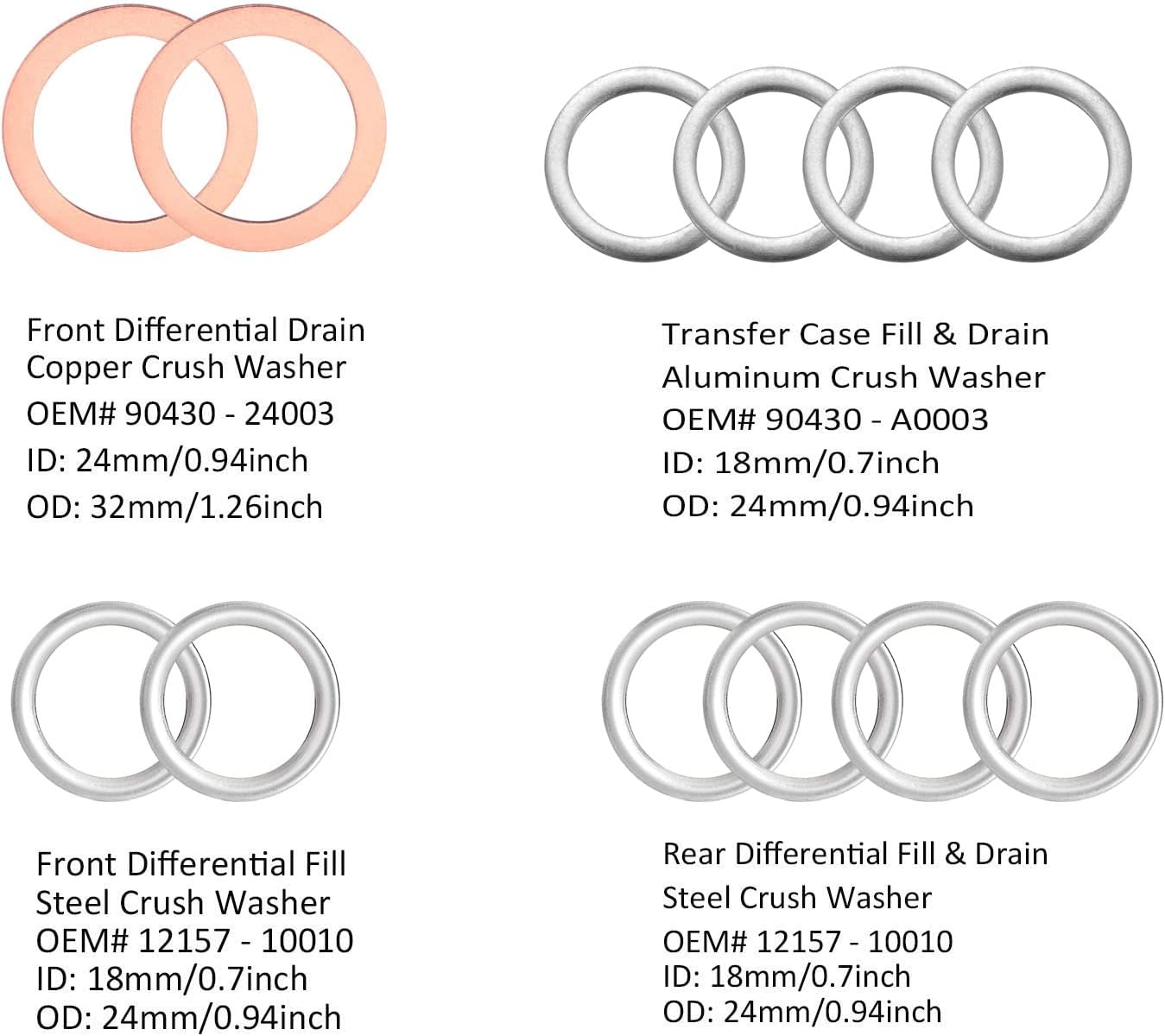 12 Juntas Tapón Transferencia Diferencial Comp Toyota Lexus 4Runner