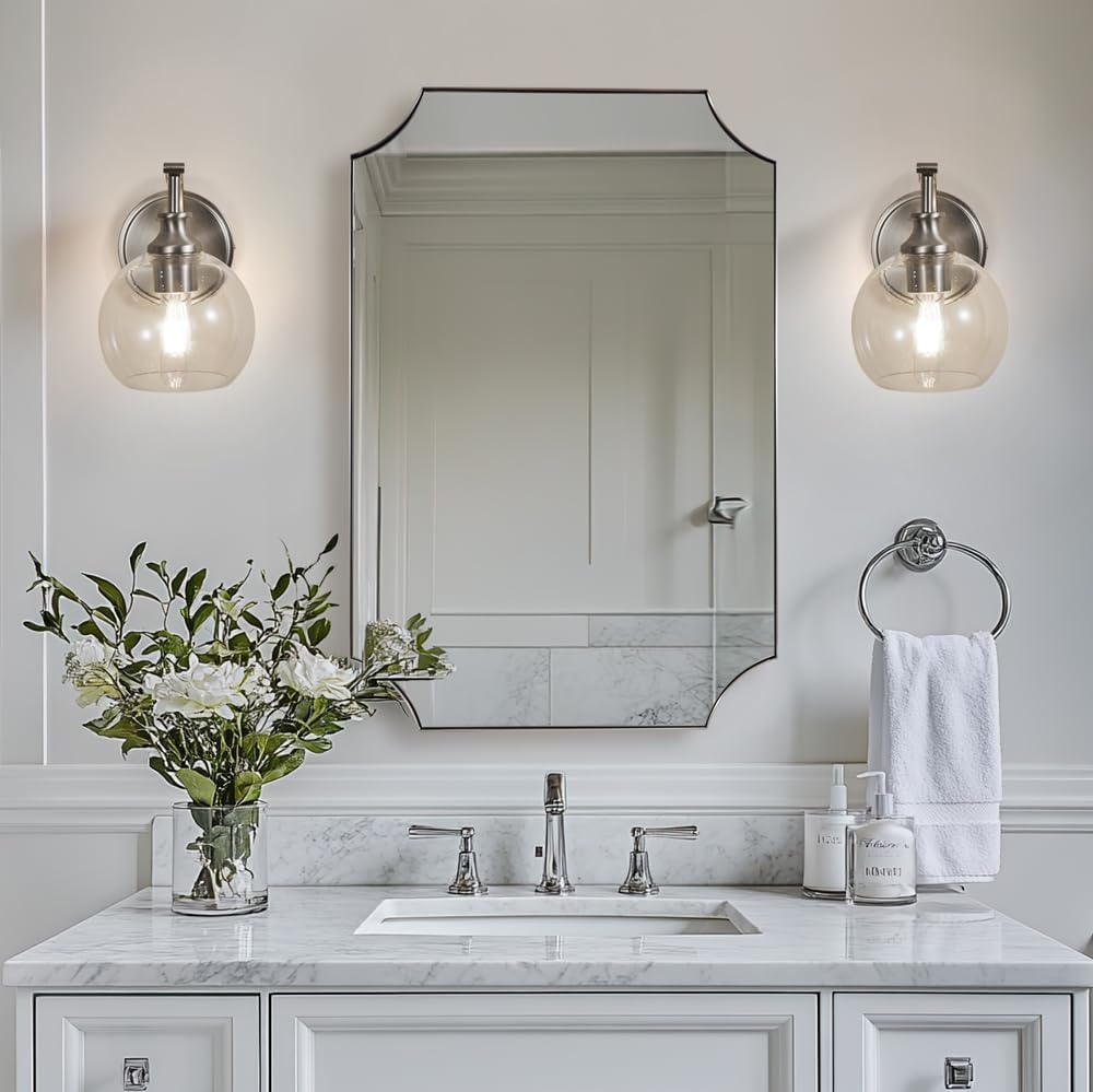 Lámpara baño níquel cepillado 1 luz vidrio transparente