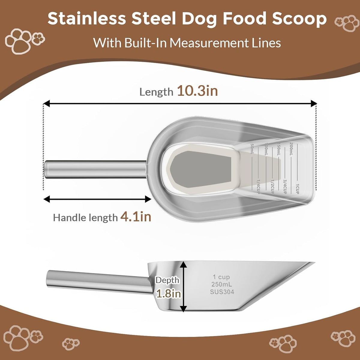 Cuchara para mascotas acero inox 304 1 taza