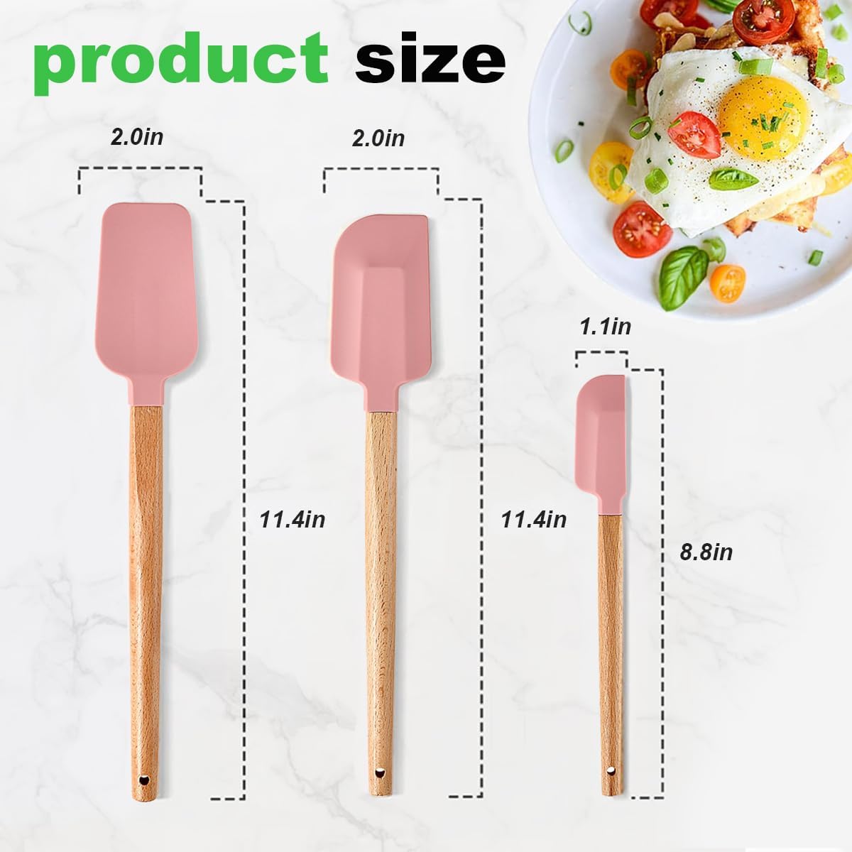 Set 3 Pzas Espátulas Silicona Mango Madera Rosa