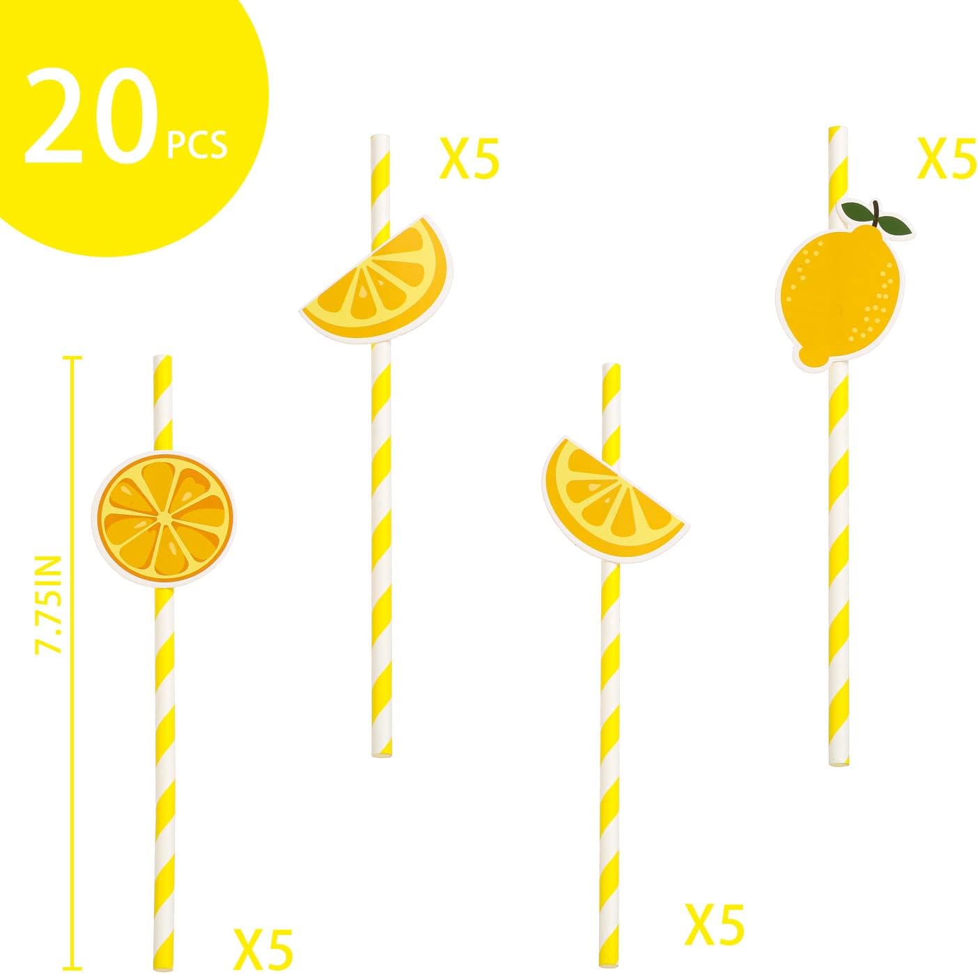 Pajitas biodegradables limón a rayas set 20