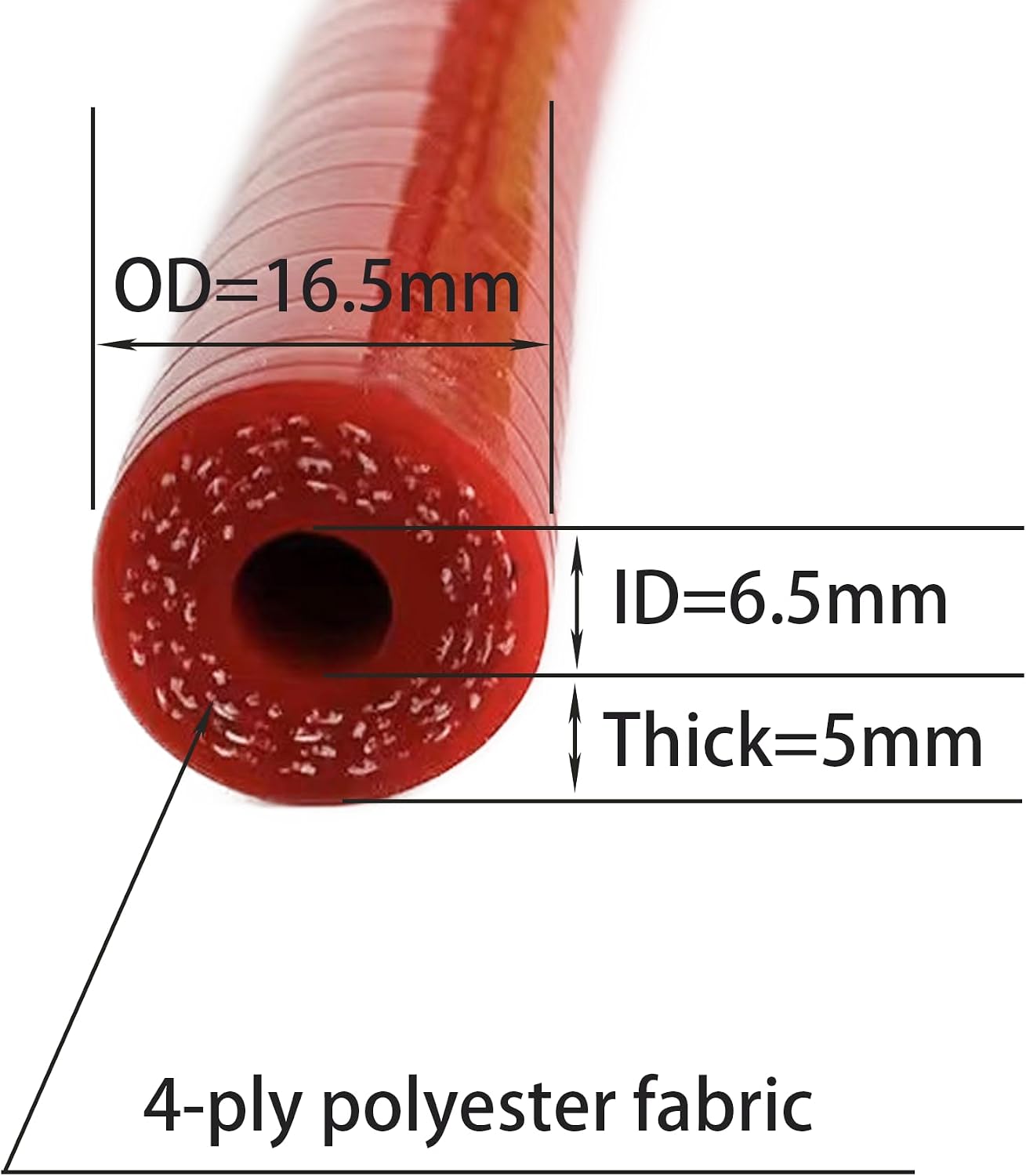 Manguera silicona reforzada 6.5mm 3.28ft 145PSI roja