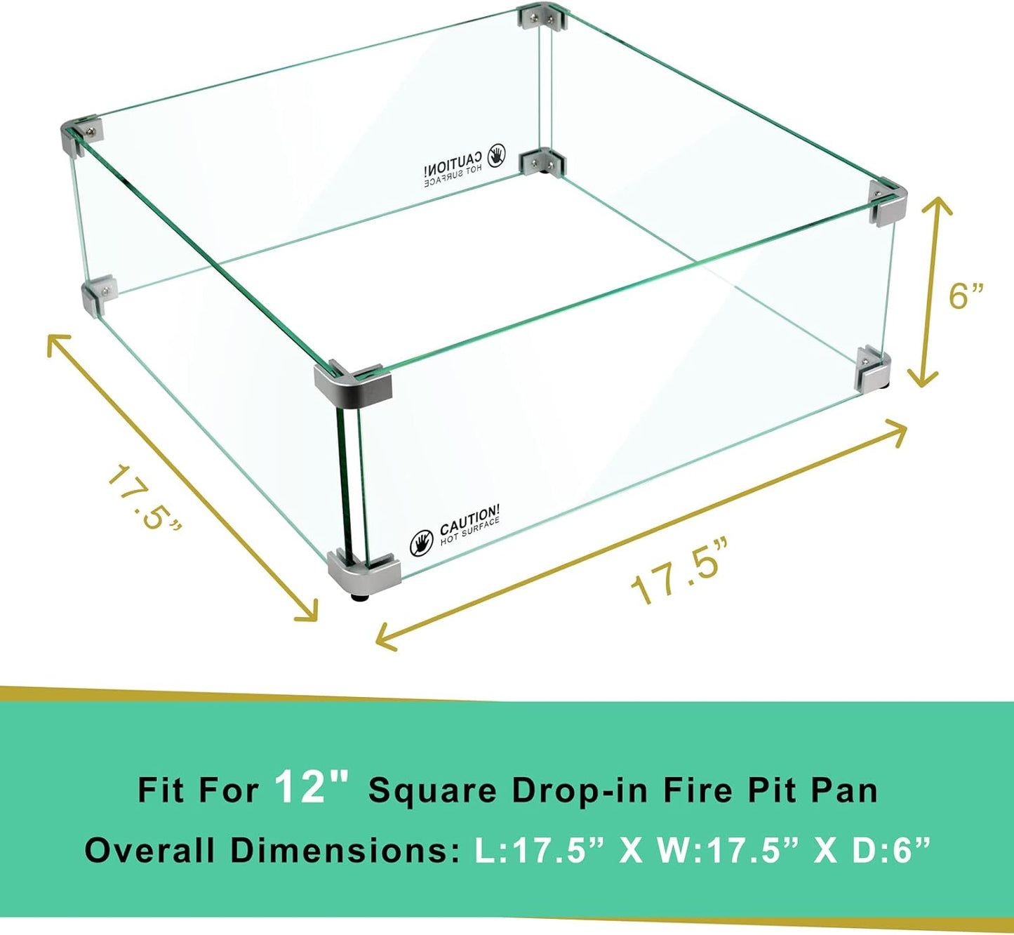 Protector viento vidrio templado 17.5x17.5x6pulg para