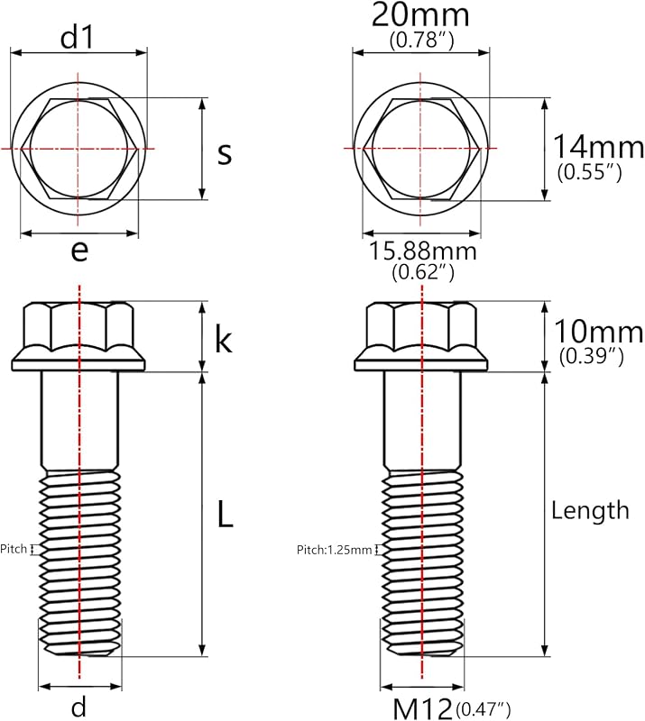 Tornillo titanio M12x65mm rosca 1.25 plateado pack 4