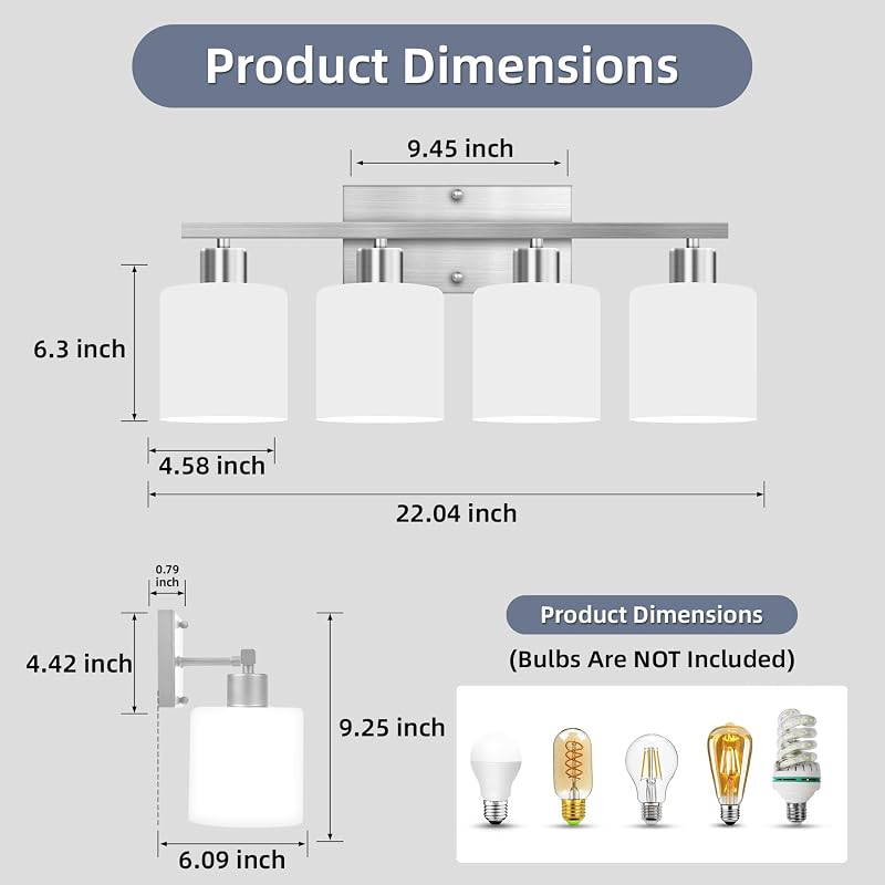 Lámpara tocador 4 luces níquel cepillado vidrio lechoso