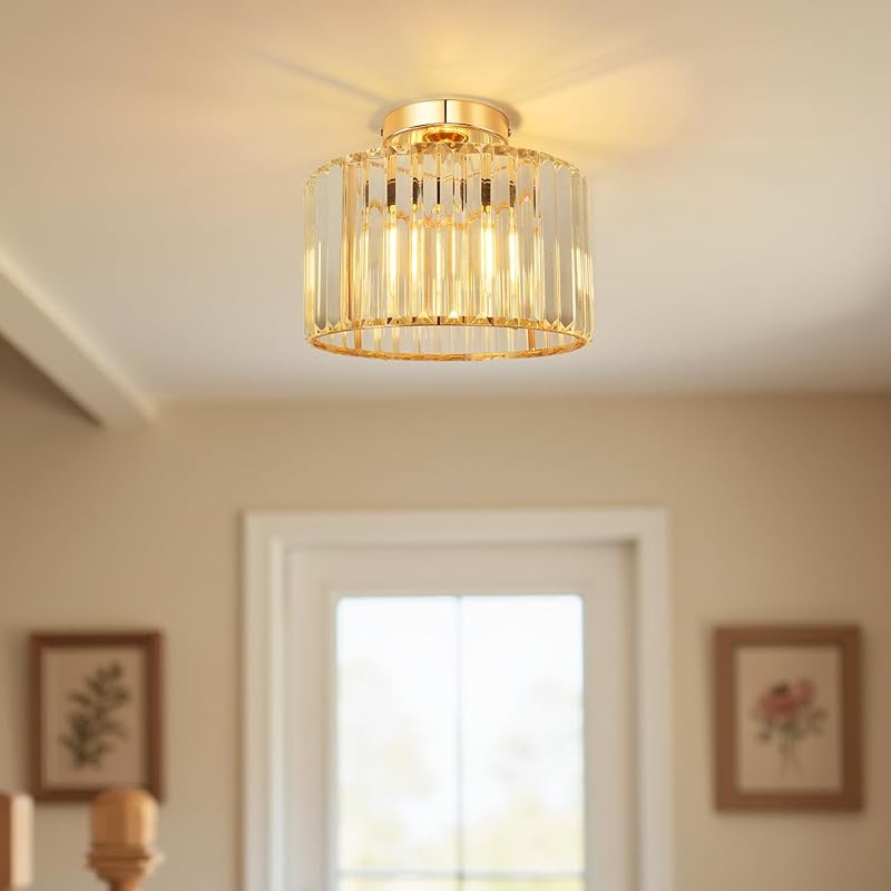 Lámpara techo cristal dorado semiempotrada 10.4"