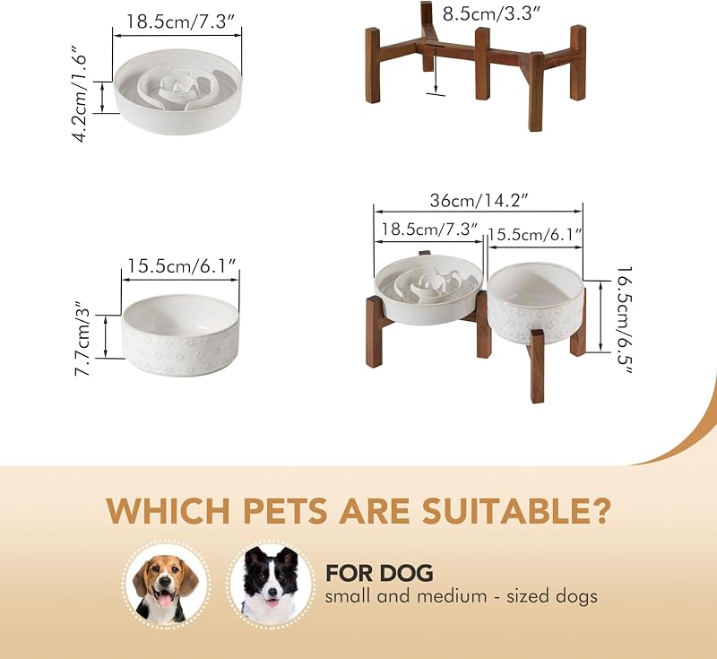 Set comederos perros cerámica 1.2 tazas soporte acacia
