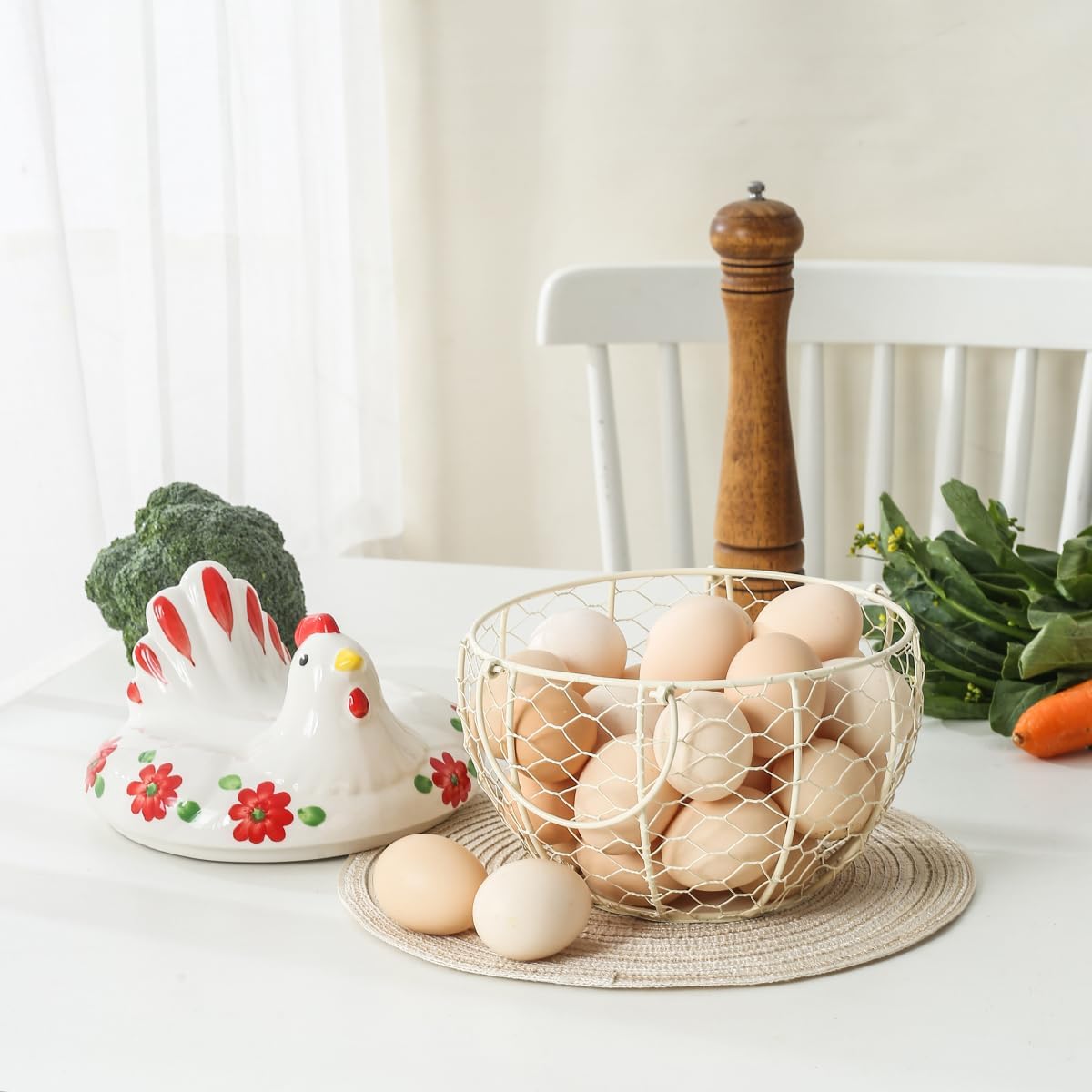 Cesta almacenamiento huevos cerámica pollo 20