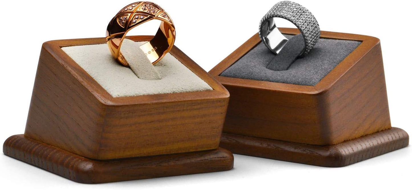 Soporte joyas madera anillo cuadrado pendientes gris
