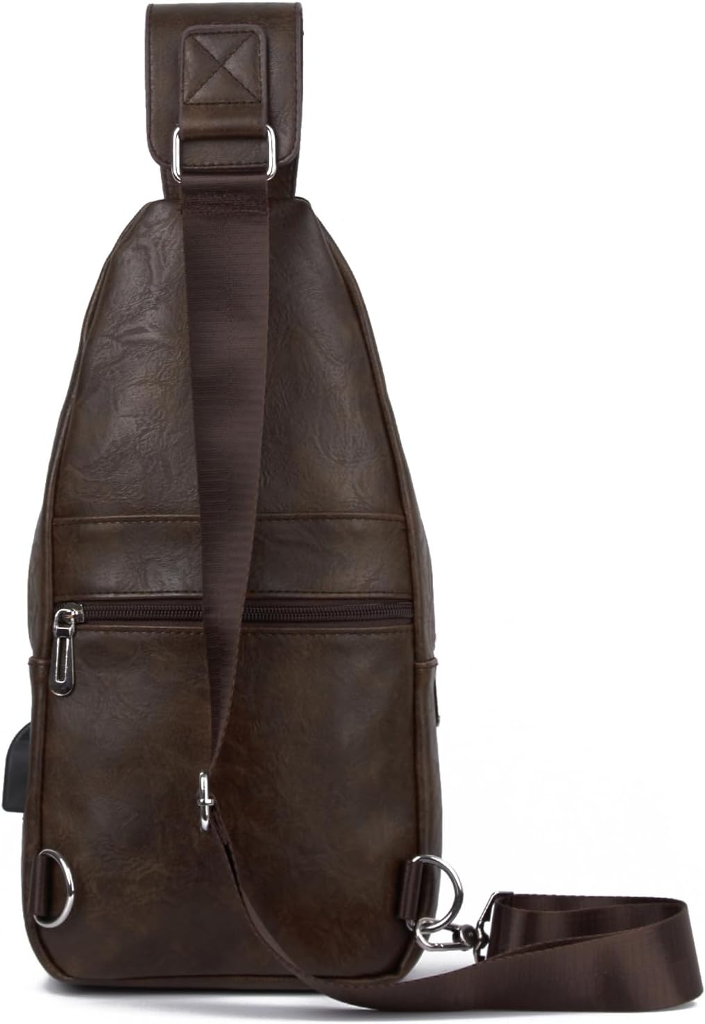 Bolso bandolera cuero hombre impermeable con USB Café Oscuro