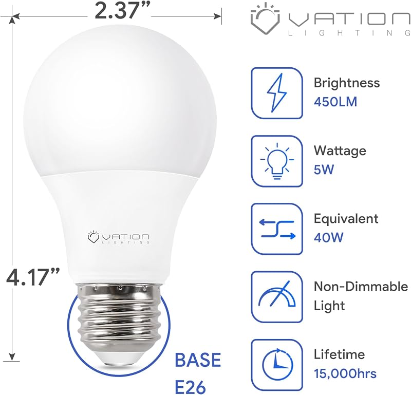 4 Bombillas LED A19 3000K 5W ETL/UL Base E26