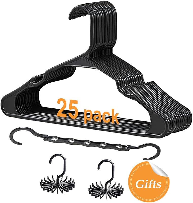 25 Perchas Plástico Antiderrap Negro Ahorro Espacio