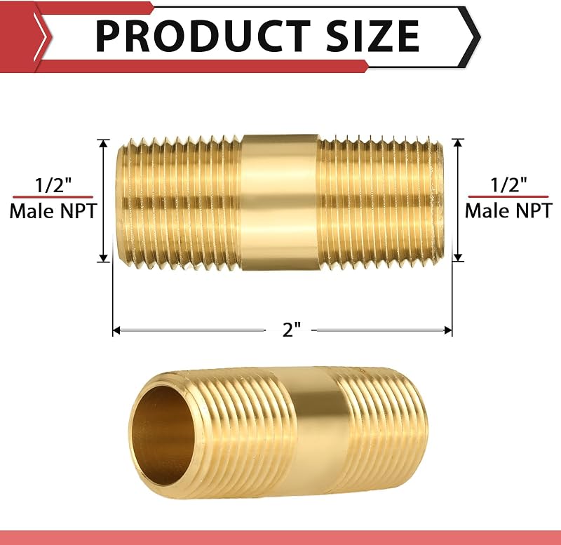 5 Pezones Latón MNPT 1/2x1/2 2" NPT171