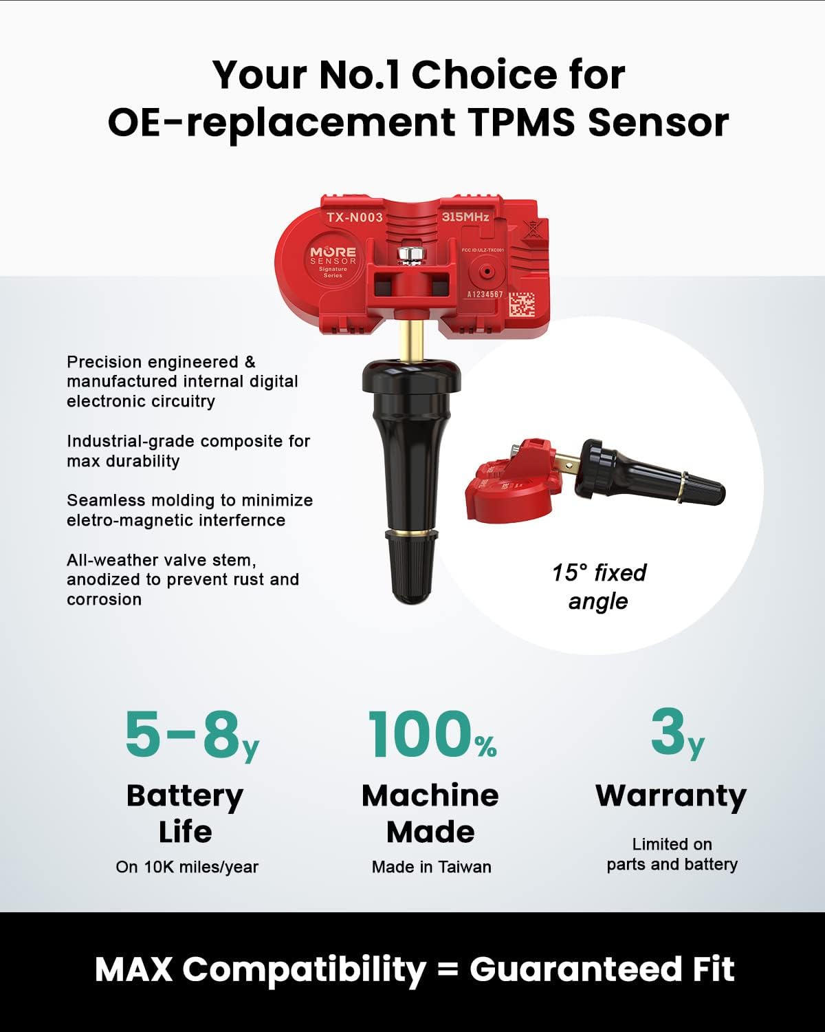 Sensor TPMS 315 MHz 4 Unid Preprogramado para 120+ Marcas
