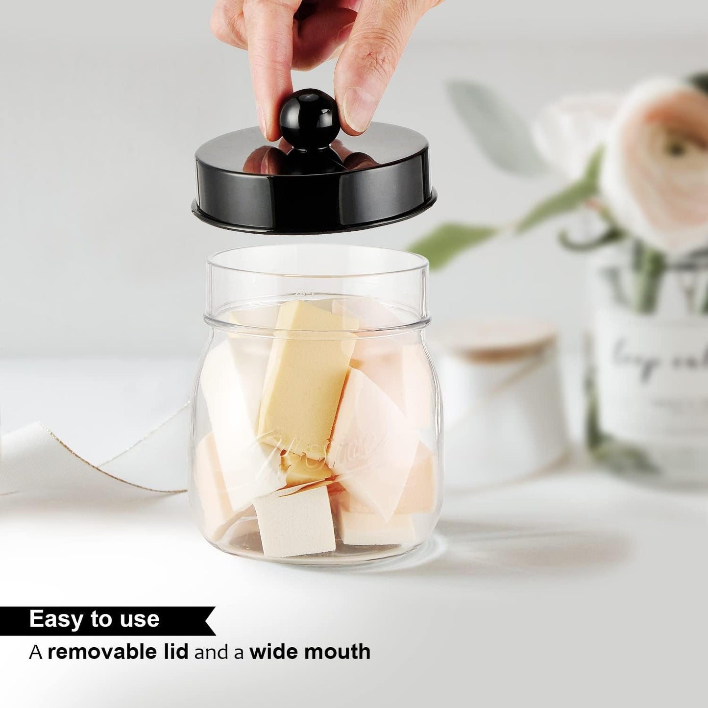6 Soportes Bastoncillos Algodón Frascos Plástico Tocador