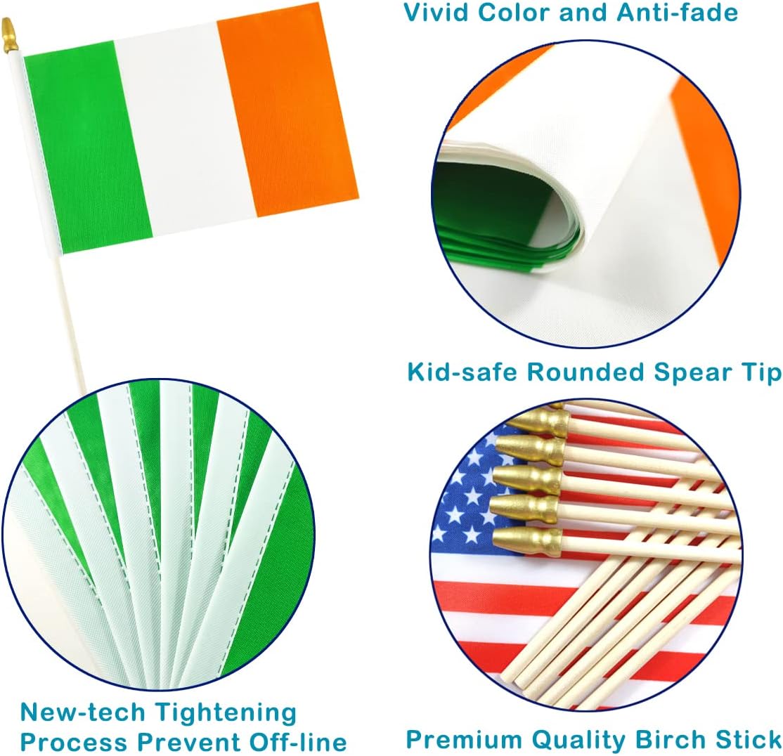 12 Pzas Bandera Irlandesa con poste madera lanza