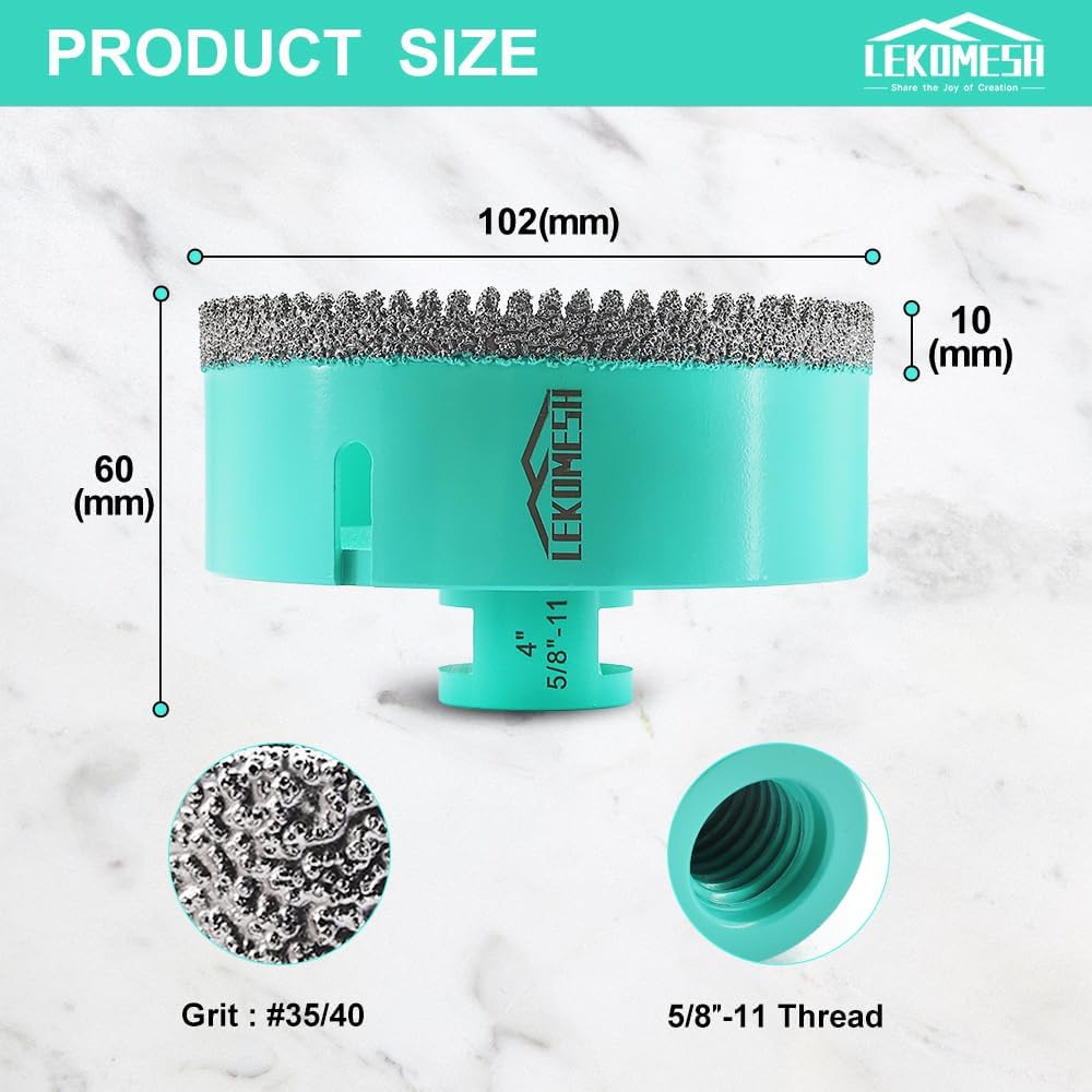 Broca diamante 4 pulg para azulejos cerámica granito 5/8-11