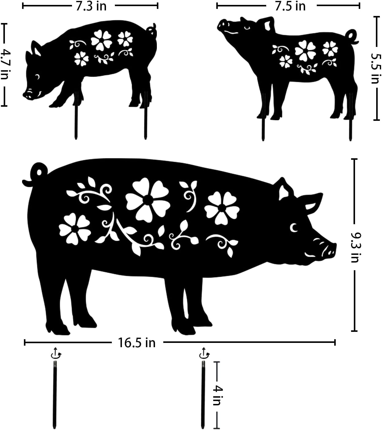Estacas decorativas de cerdo para jardín y patio
