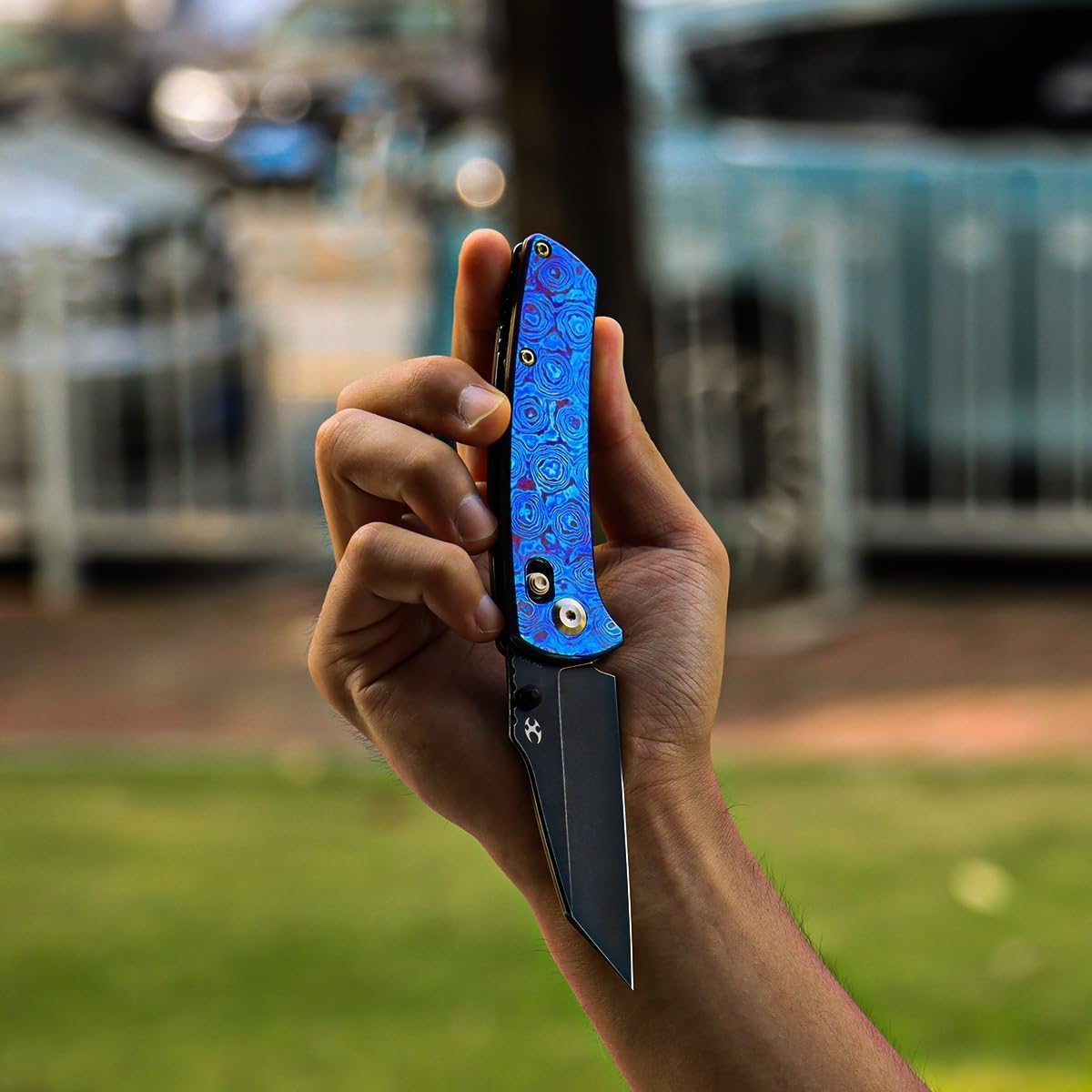 Cuchillo bolsillo EDC hoja 8.53cm mango Timascus bloqueo